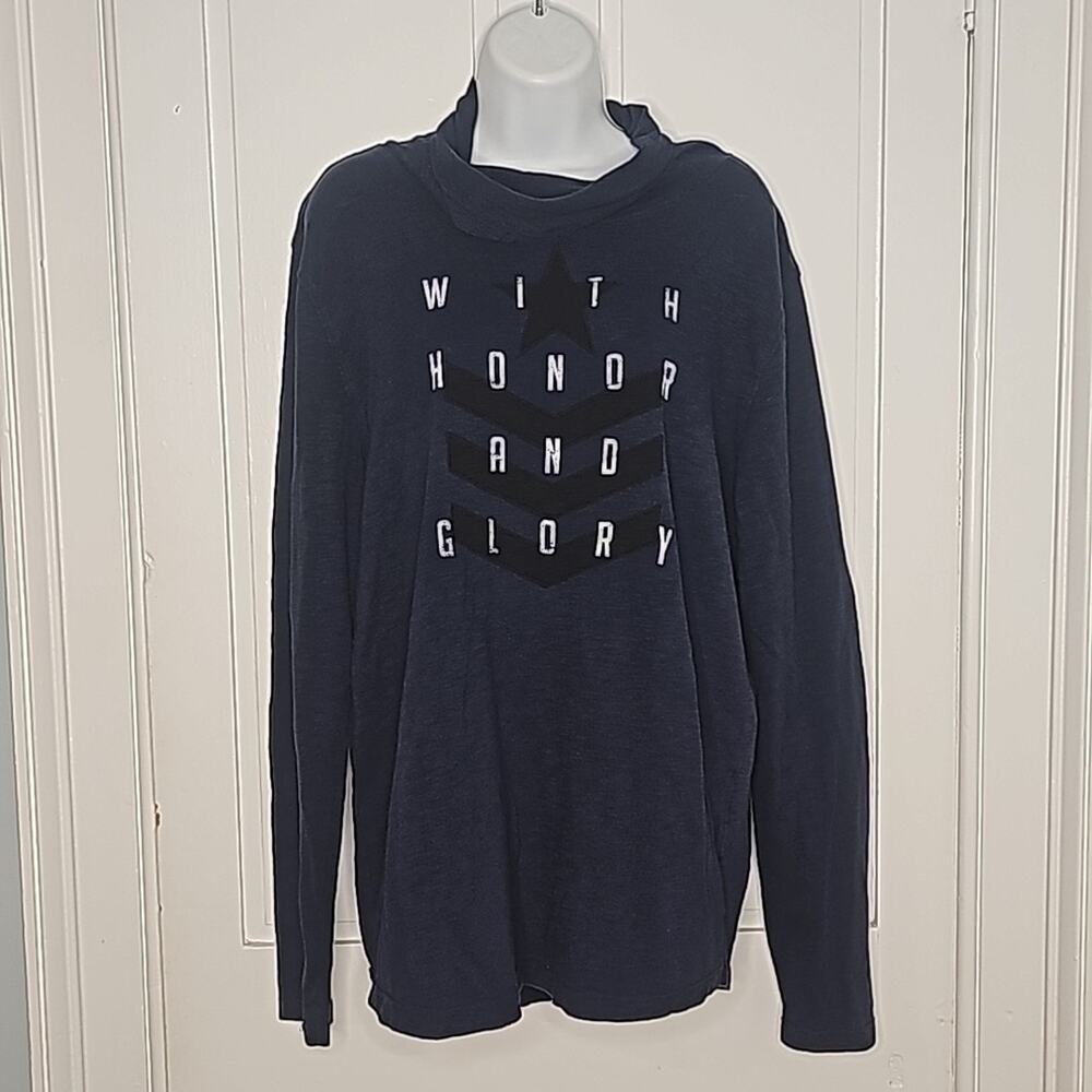 Navy "With Honor and Glory" Mock Turtle Neck Shirt sz Large